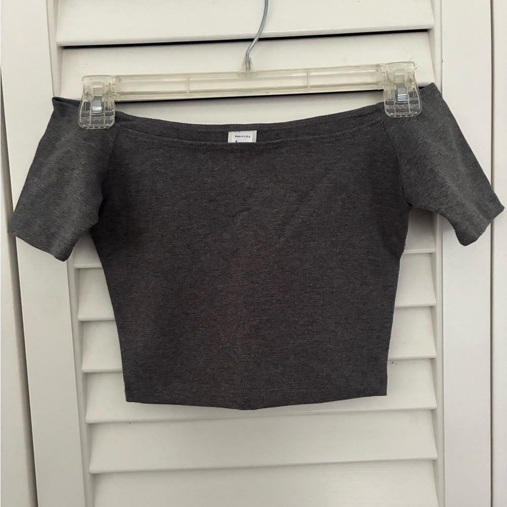 LA Apparel Off The Shoulder Cotton/Spandex Crop Top
